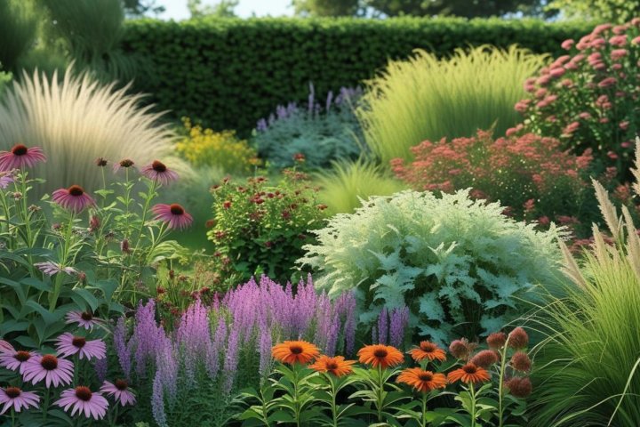 Docelowy wygląd rabaty bylinowej po latach – przykład prawidłowo zaprojektowanych nasadzeń